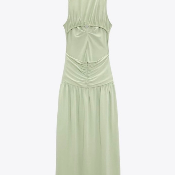 NWOT Zara Apple Green Drop Waist Ruche Dress - Picture 3 of 3